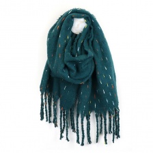 Dark Teal Boucle Scarf With Stitch Detail by Peace of Mind